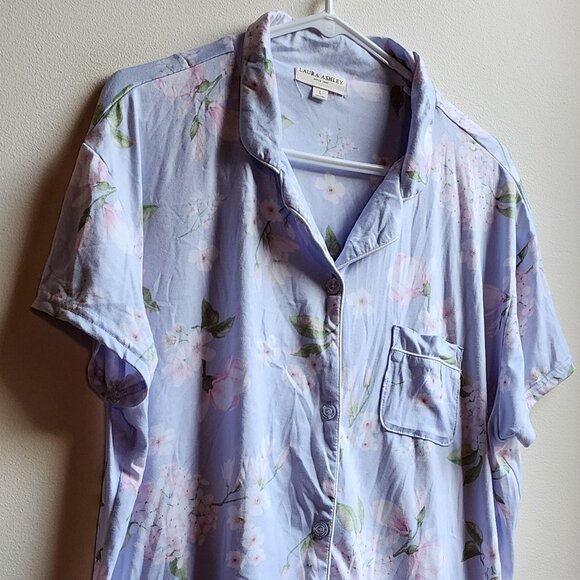 Laura Ashley Purple Floral Button Down Pajama Shirt Size Large - Picture 2 of 14